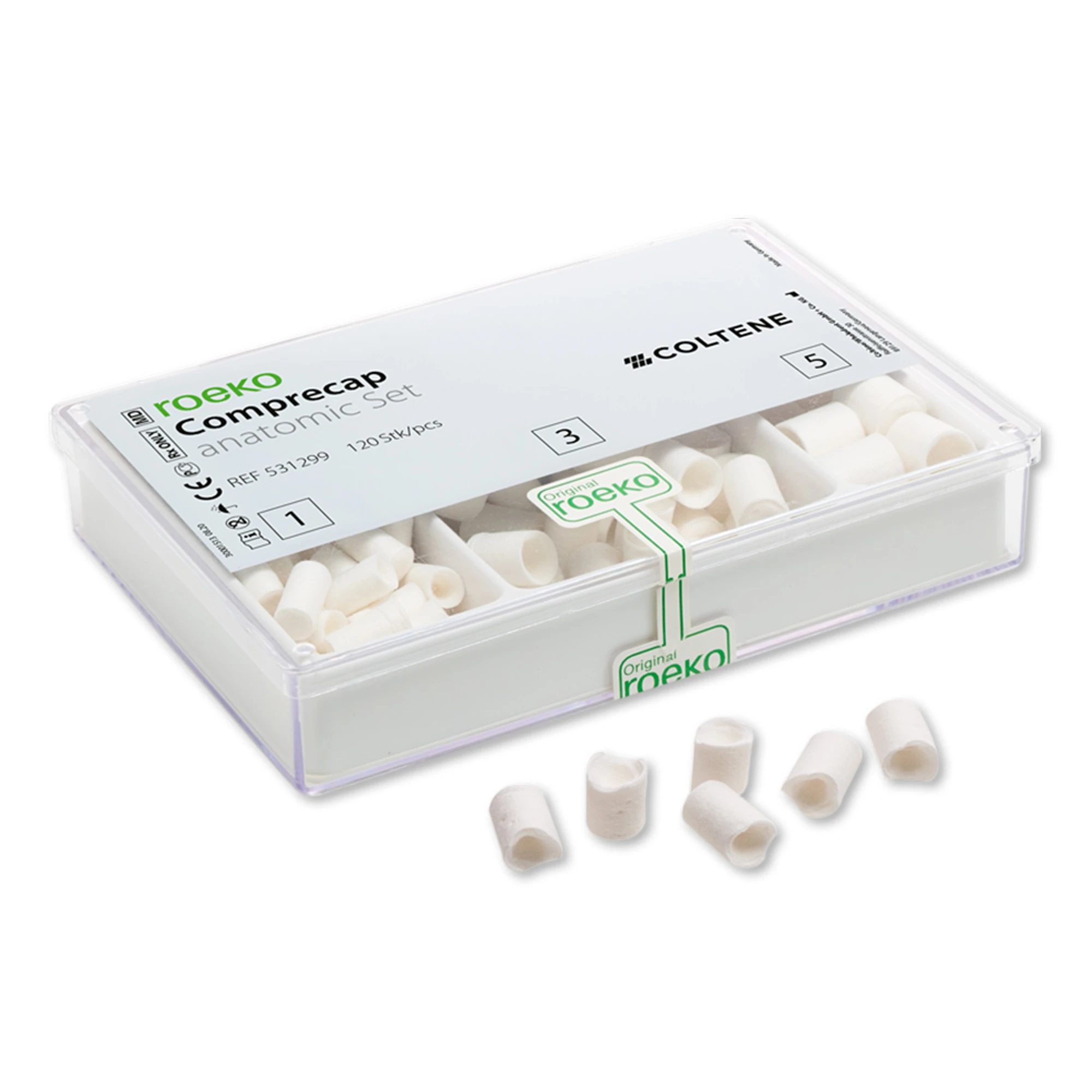 Coltene - Roeko Comprecap Anatomic Set: 120 Compression Caps, 40 of each size: #1, #3