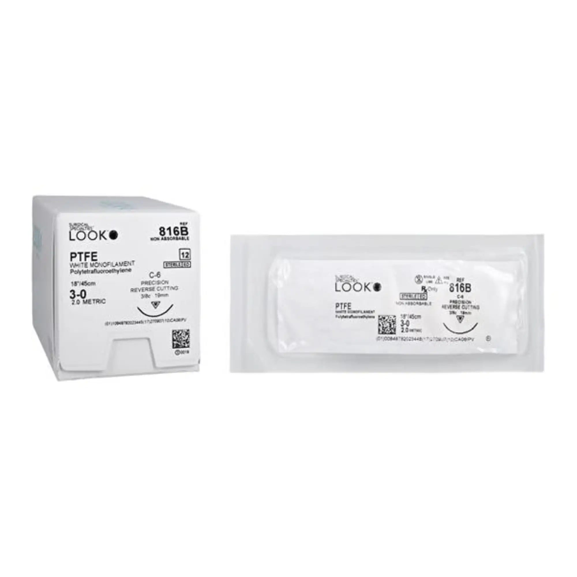 Look Sutures - PTFE, 3-0, Undyed, 18", C6, 3/8 Circle Reverse Cutting 18mm