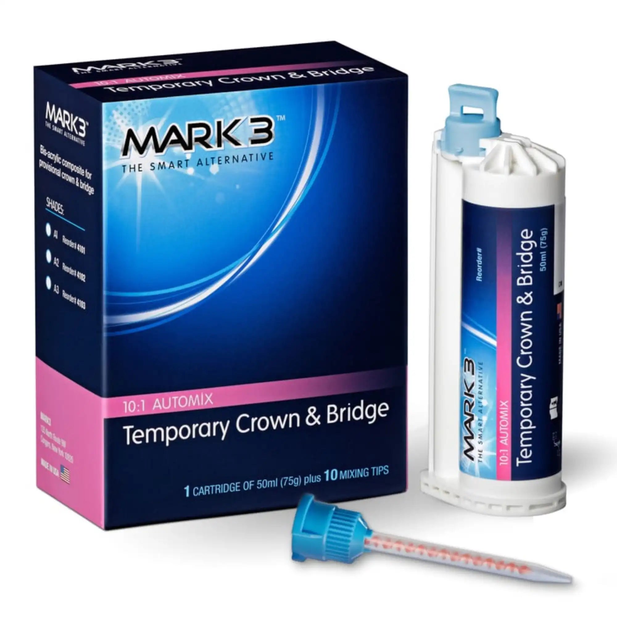Mark3 - Temporary Crown & Bridge A2 10:1  50ml. Cartridge (75gm.) & 10 Tips