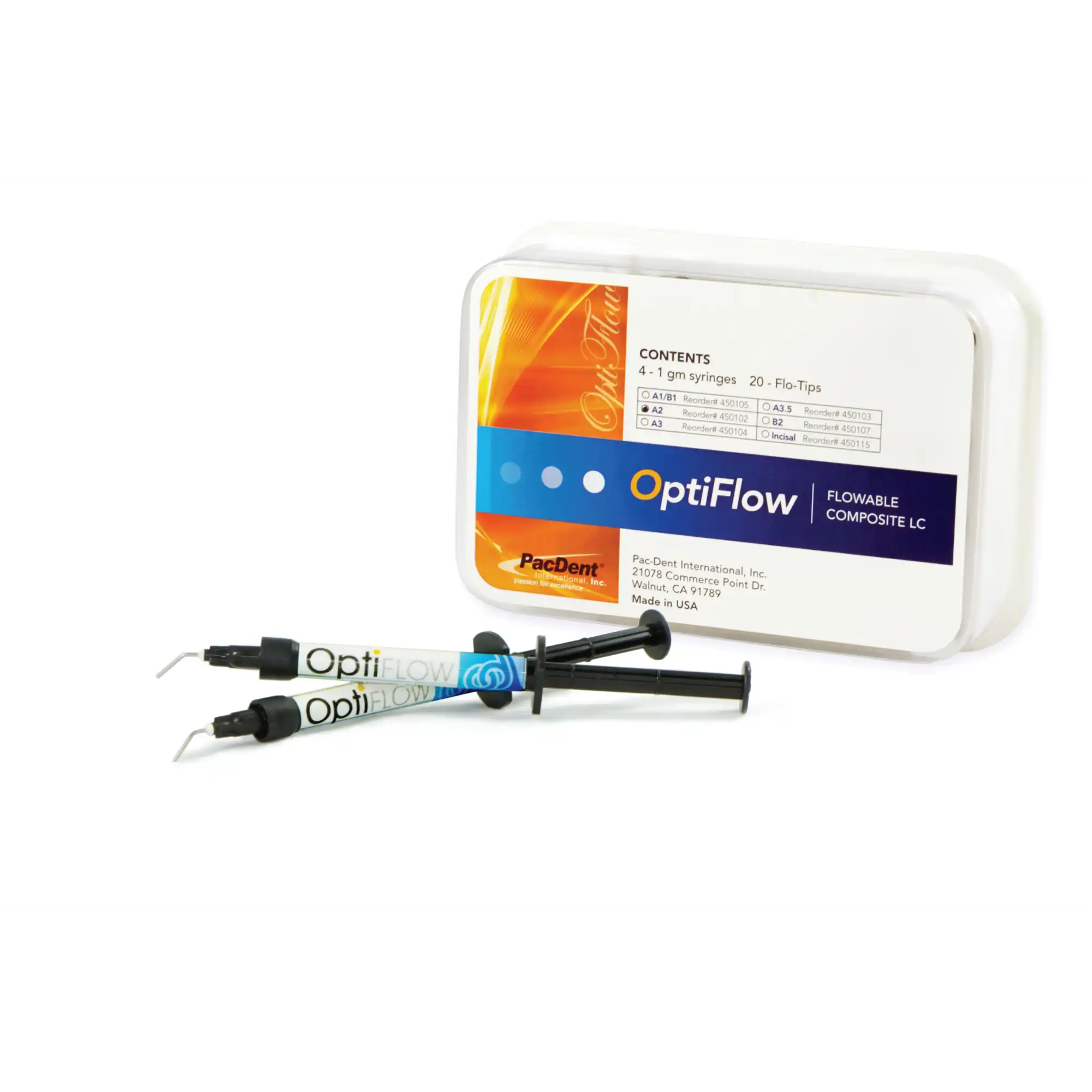 Pac-Dent - OptiFlow Flowable Composites, Shade A2, package of 4 x 1 gm syringes