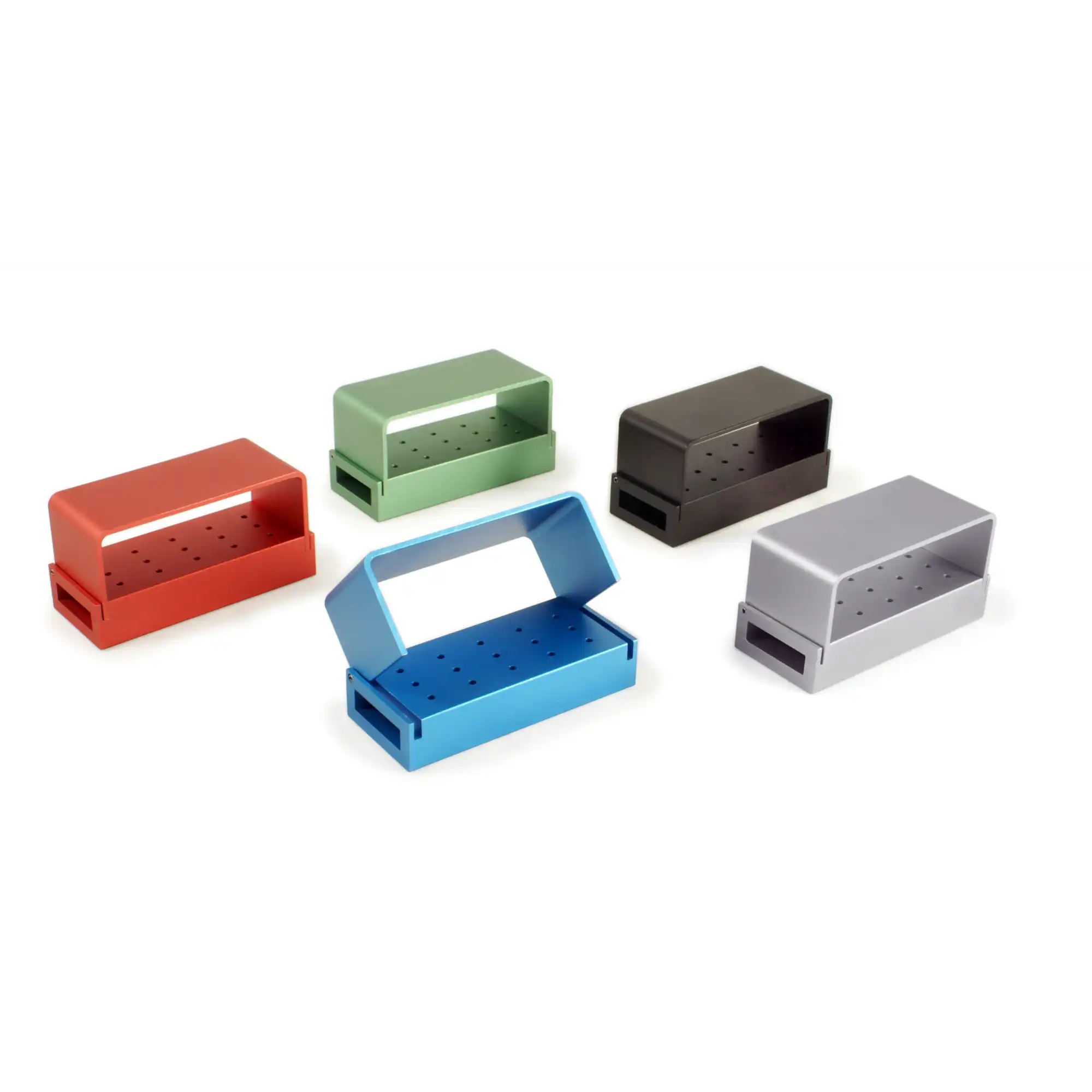 Pac-Dent - Bur Blocks, Aluminum, with Cover, FG, 15-Hole, Black, 1/Pk