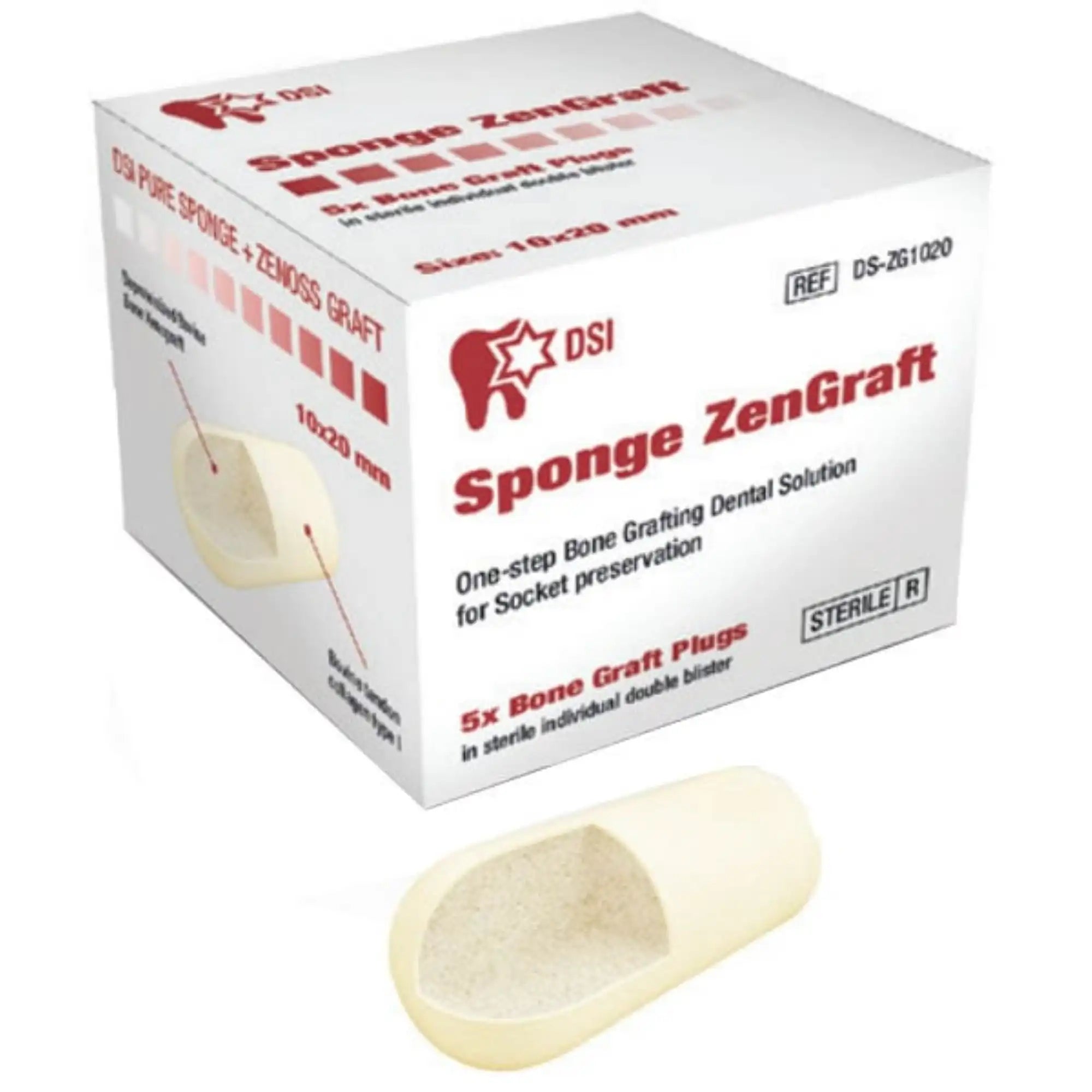 DSI - Sponge Zengraft 10Mm X 20Mm Bone Graft Plug 5/box One-Step Grafting Solution For Socket