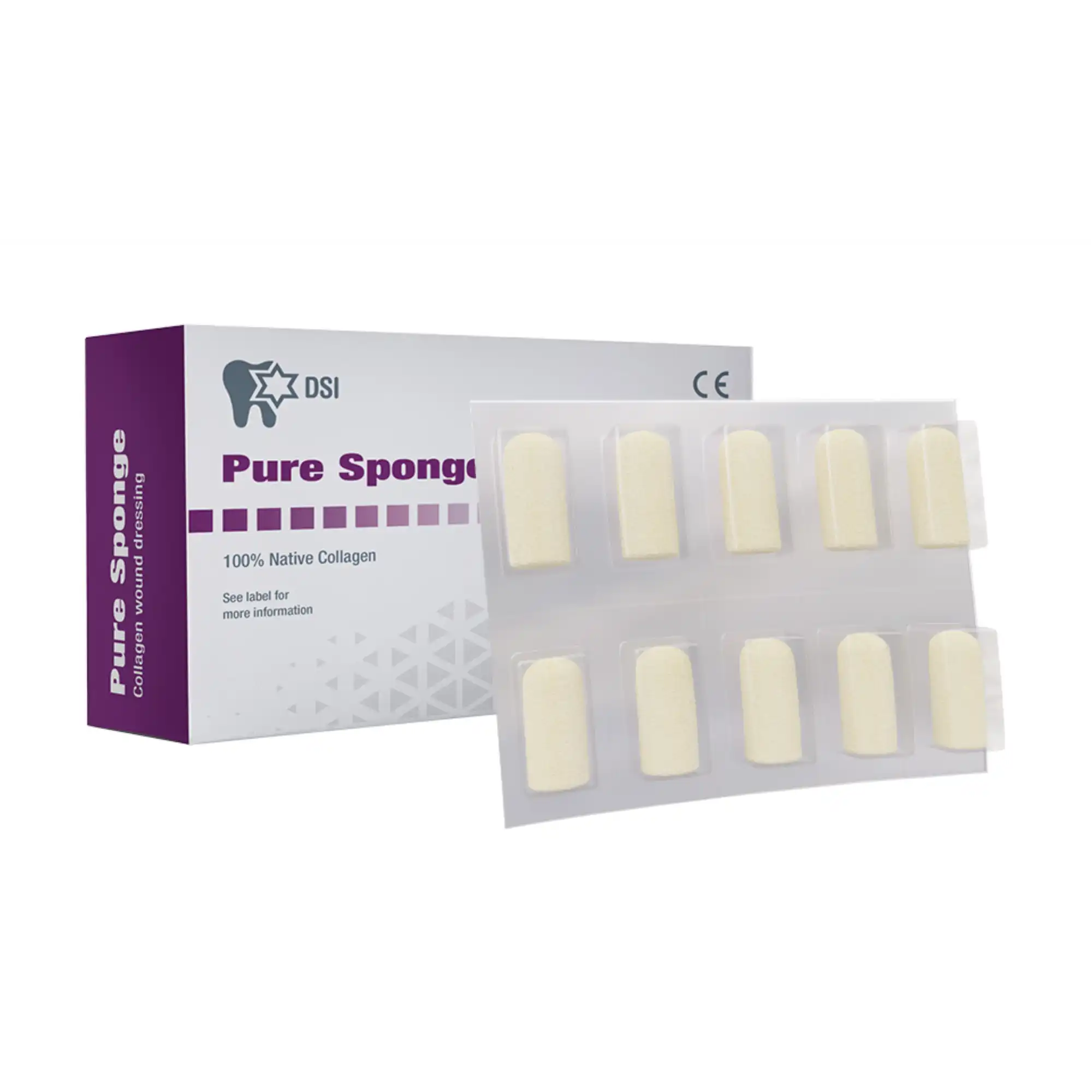 DSI - Pure Sponge 8Mm X 14Mm 100% Collagen Plug Box Of 10 Blister Pack