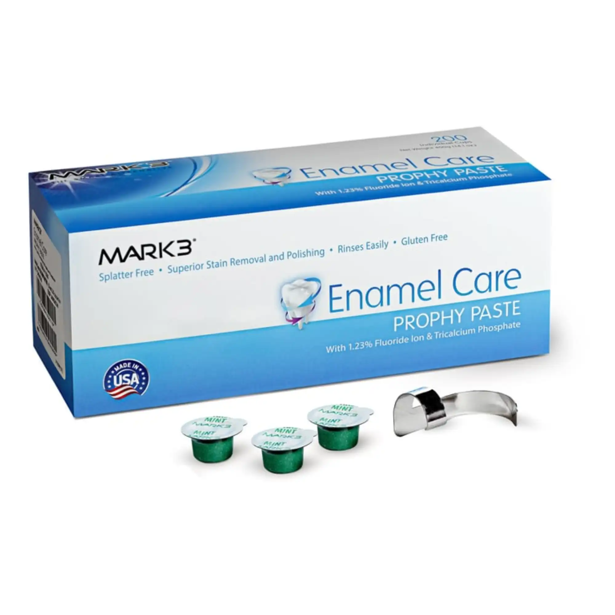 Mark3 Enamel Care Prophy Paste Medium Grit Mint With Tcp 200/box Creamy Splatter-Free Prophy