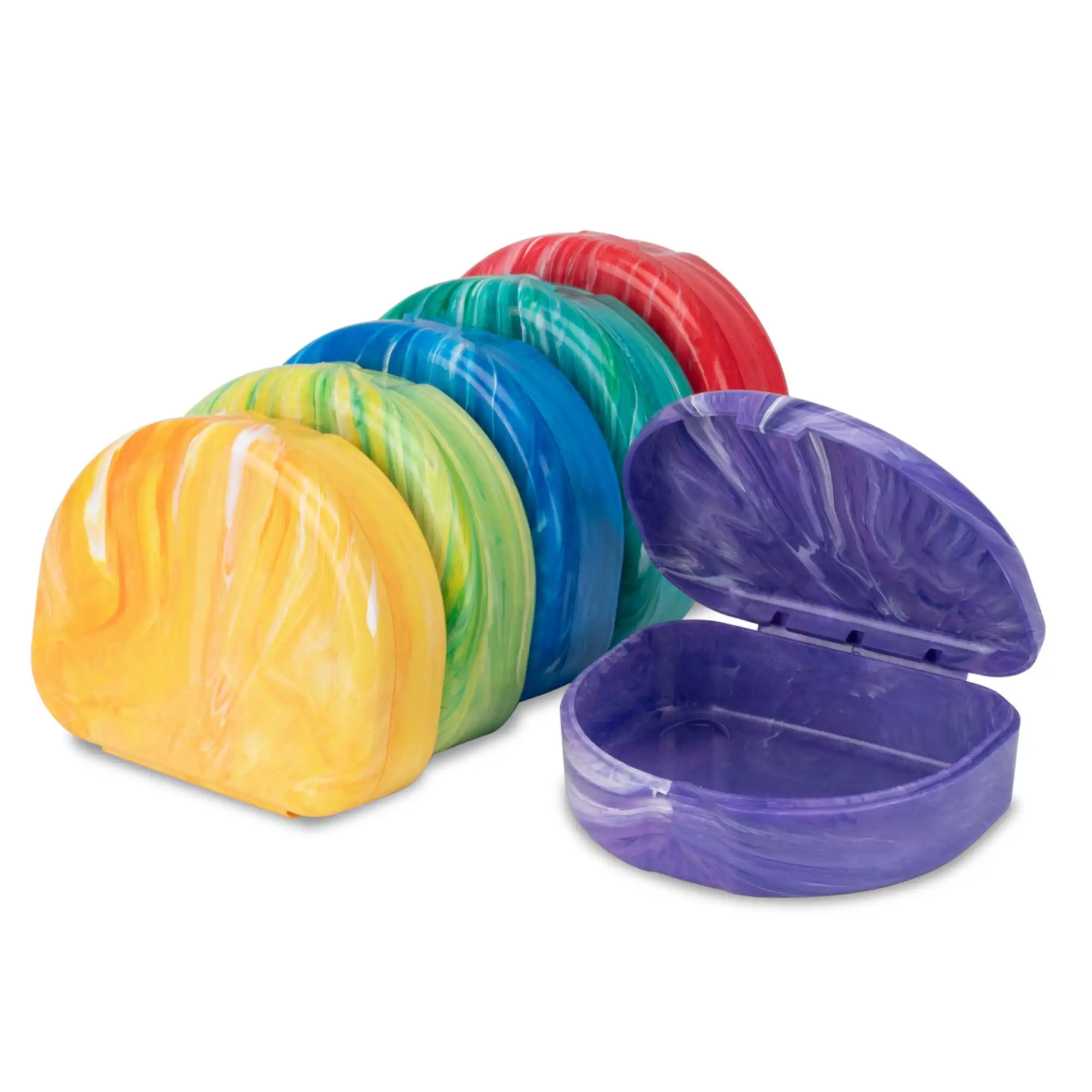 Practicon - Marble-Colored Retainer Cases Hinged Plastic Non-Vented 24/pack 7/8" Deep Assorted