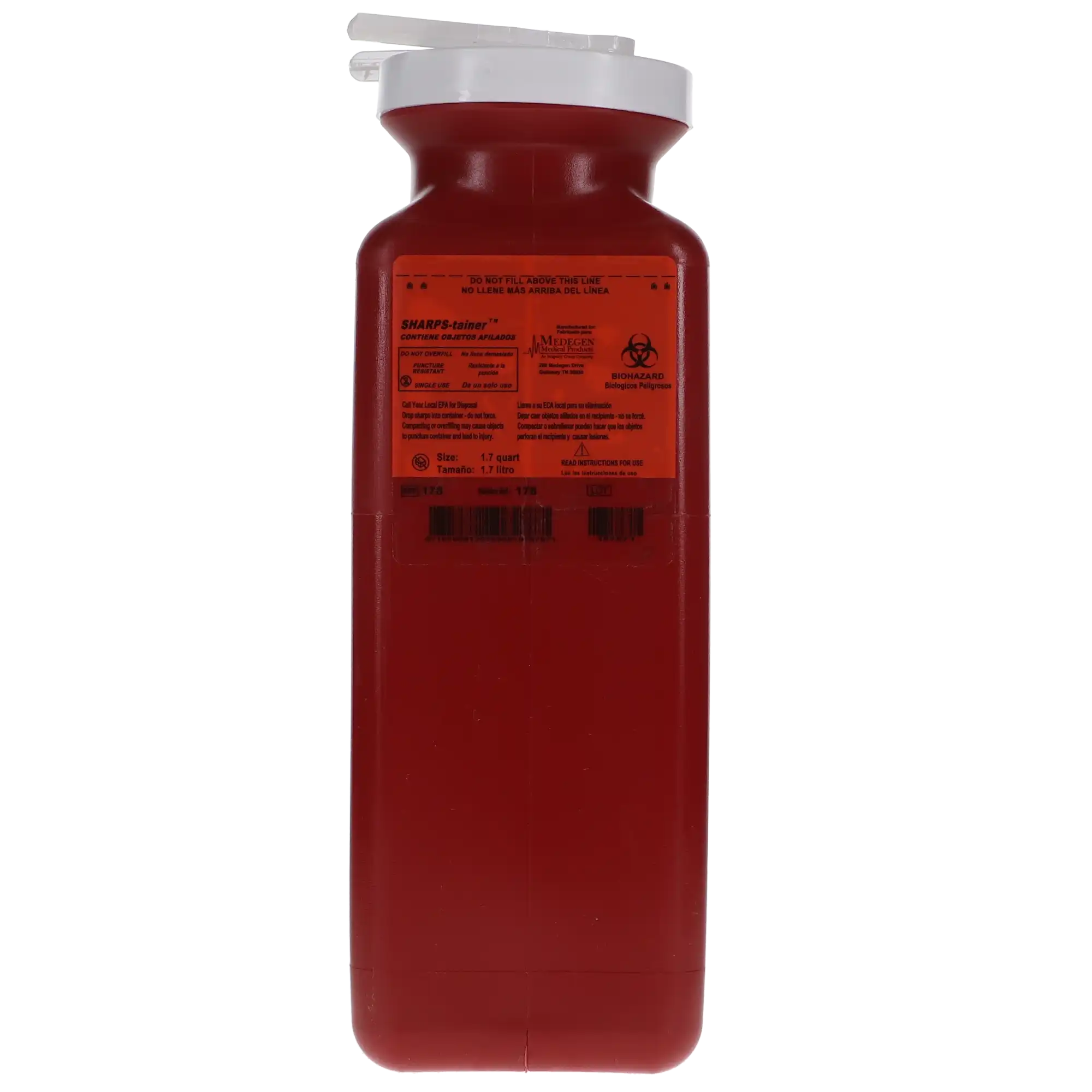 Sharps-Tainers 1.7Qt Tamper-Proof Locking Cap One-Way Safety Insert Red